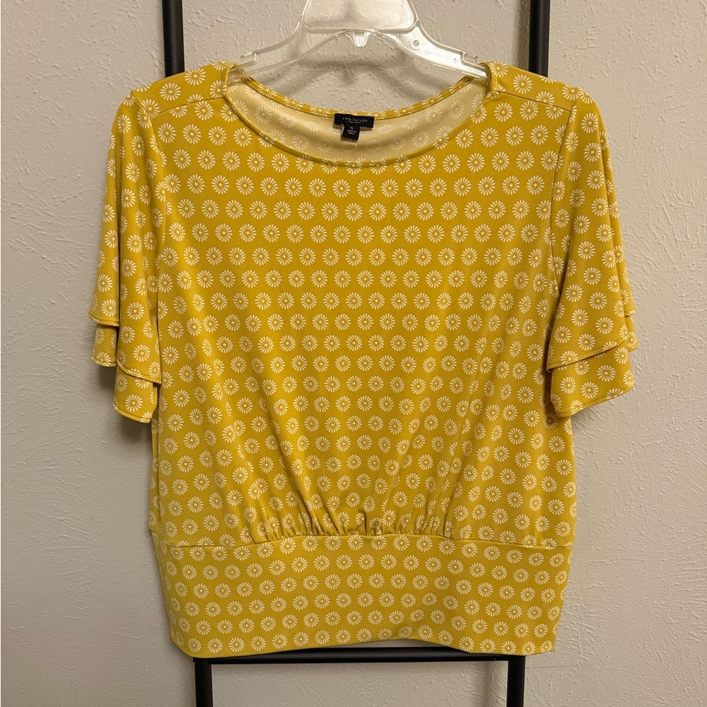 NWT Ann Taylor Factory Blouson/Banded Hem Geometric Floral Print Top XL